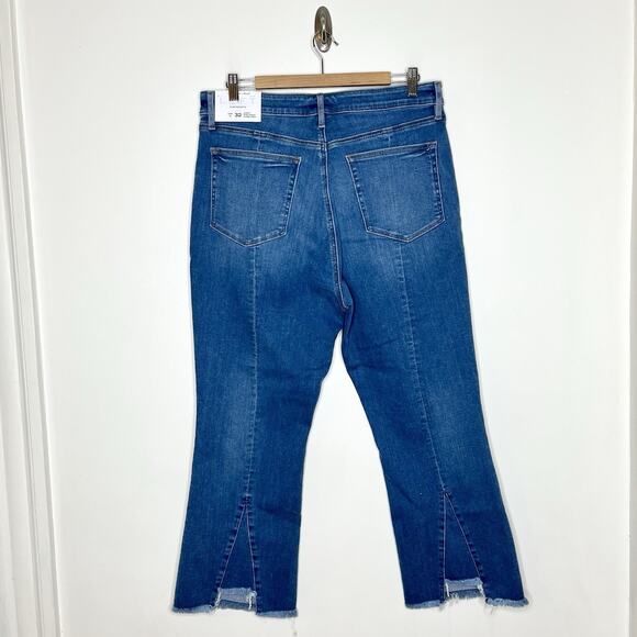 Loft Curvy High Waist Flare Crop Jeans Womens Size 14/32 Frayed Hem Stretch - Picture 4 of 7